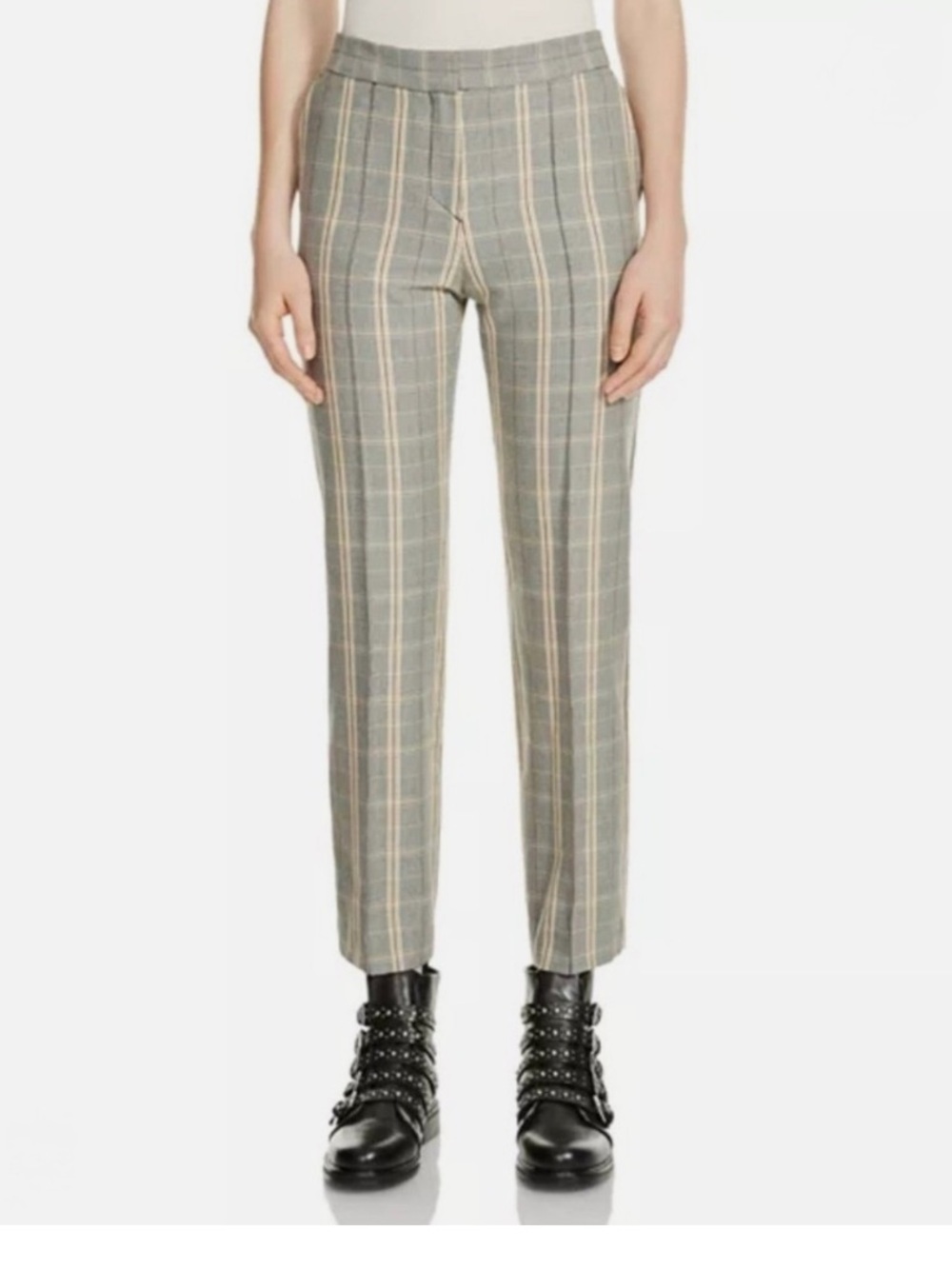MAJE Puya Cropped Pants Trousers
Black Cream Plaid Straight Slim Ankle